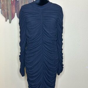 VENUS Black Ruched Bodycon Dress with Sleeves